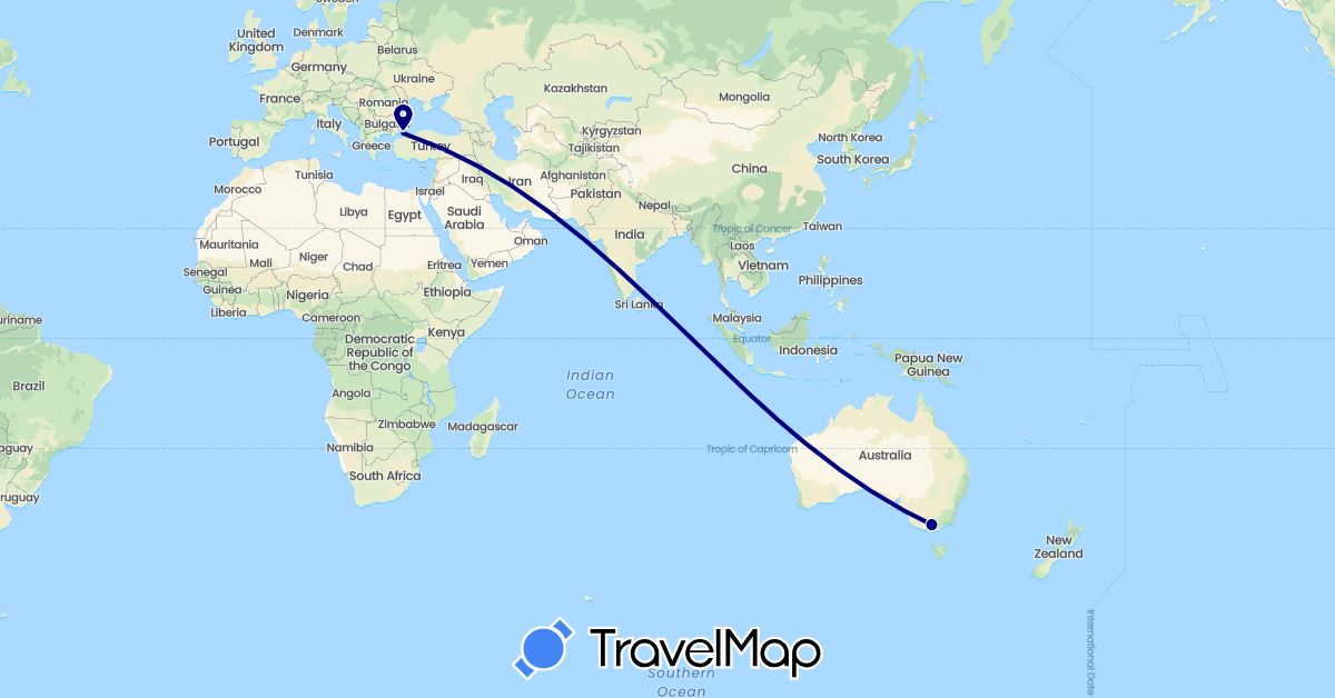 TravelMap itinerary: driving in Australia, Turkey (Asia, Oceania)